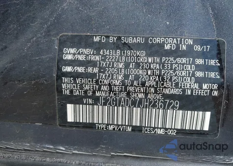 2018 Subaru Crosstrek 2.0I Premium from USA, damaged, VIN JF2GTADC7JH236729